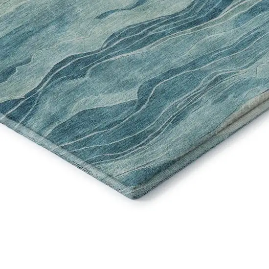 Turquoise And Ivory Striped Washable Area Rug With UV Protection Photo 7
