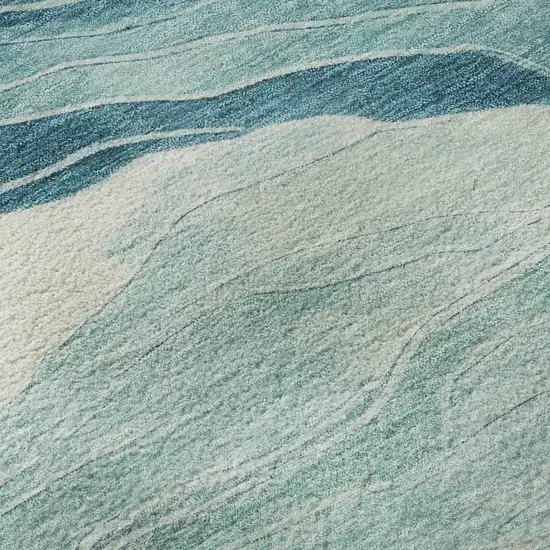 Turquoise And Ivory Striped Washable Area Rug With UV Protection Photo 9