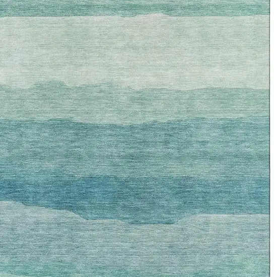 Turquoise And Ivory Striped Washable Area Rug With UV Protection Photo 2