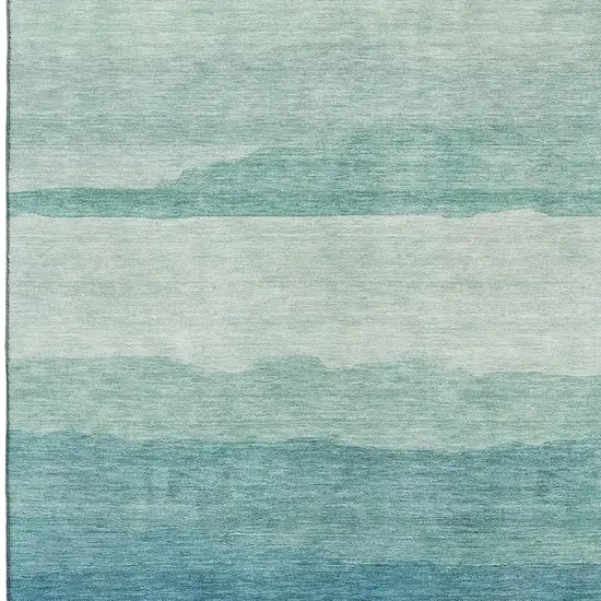Turquoise And Ivory Striped Washable Area Rug With UV Protection Photo 2