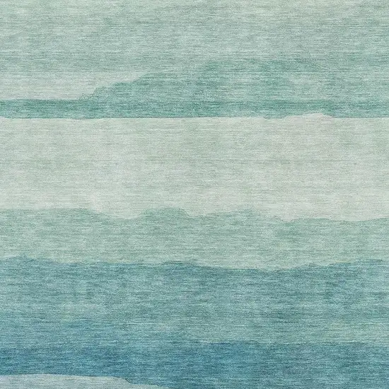 Turquoise And Ivory Striped Washable Area Rug With UV Protection Photo 2