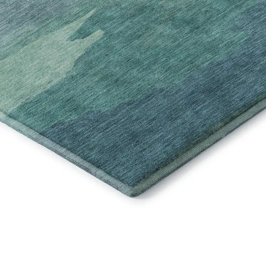 Turquoise And Ivory Striped Washable Area Rug With UV Protection Photo 7
