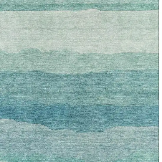 Turquoise And Ivory Striped Washable Area Rug With UV Protection Photo 2