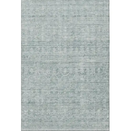 Turquoise And Ivory Striped Washable Area Rug With UV Protection Photo 3