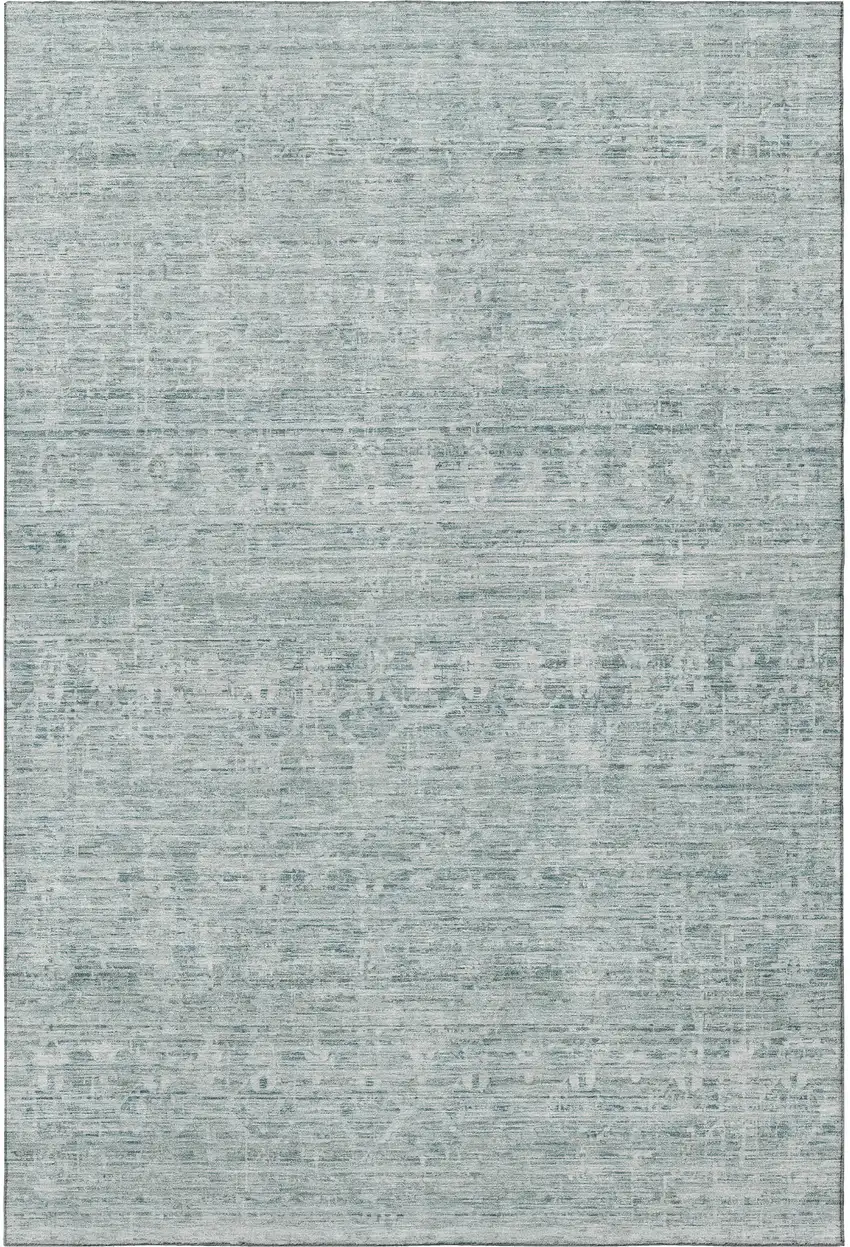 Turquoise And Ivory Striped Washable Area Rug With UV Protection Photo 3