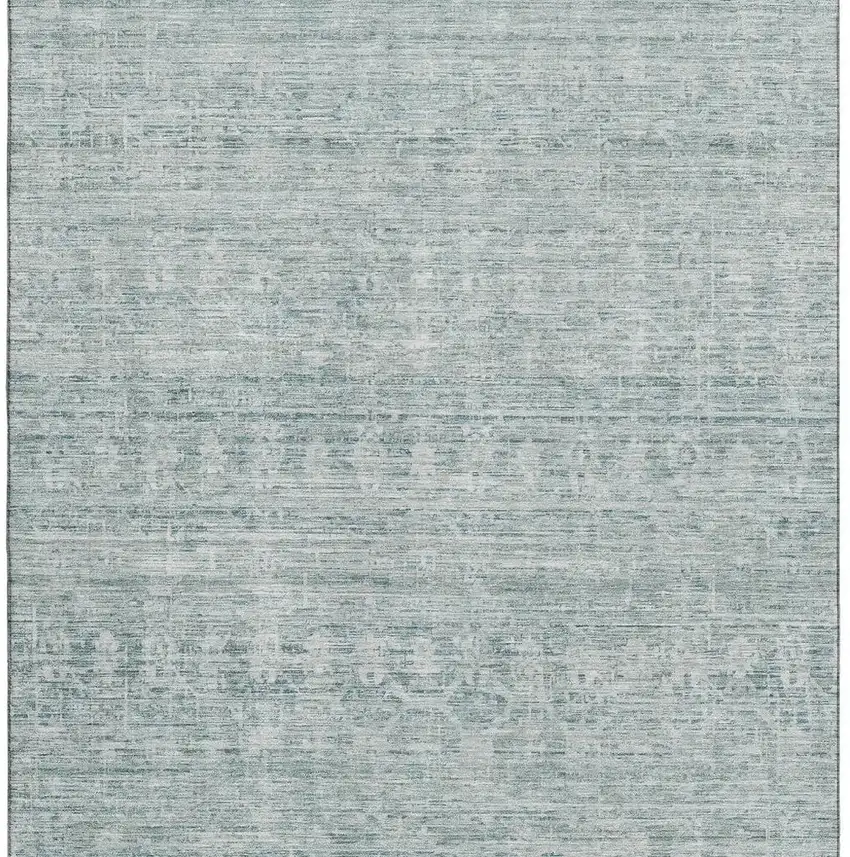 Turquoise And Ivory Striped Washable Area Rug With UV Protection Photo 3