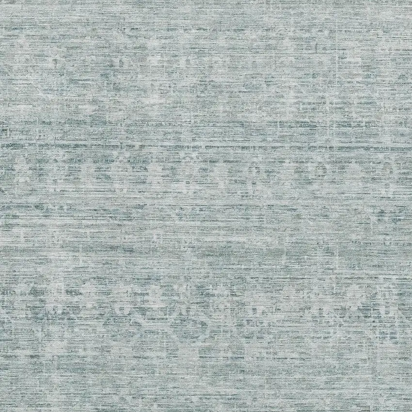 Turquoise And Ivory Striped Washable Area Rug With UV Protection Photo 2