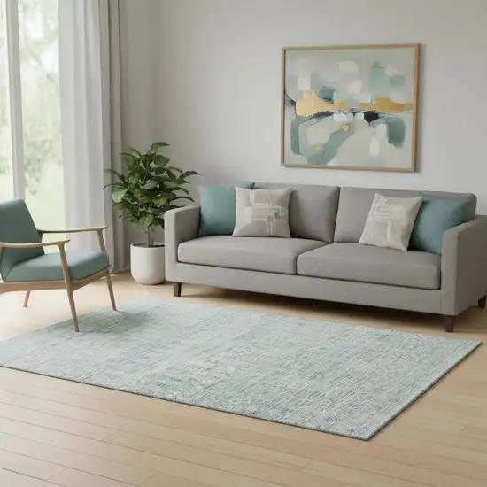 Turquoise And Ivory Striped Washable Area Rug With UV Protection Photo 2