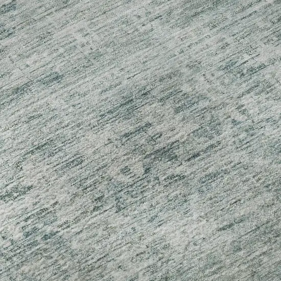 Turquoise And Ivory Striped Washable Area Rug With UV Protection Photo 9