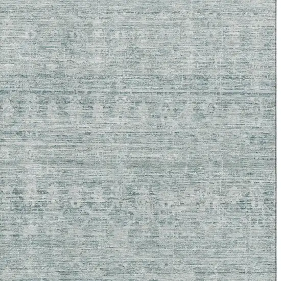 Turquoise And Ivory Striped Washable Area Rug With UV Protection Photo 2