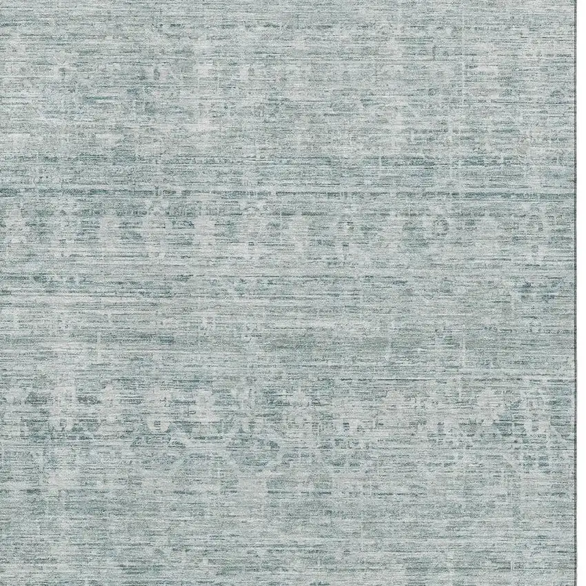 Turquoise And Ivory Striped Washable Area Rug With UV Protection Photo 2