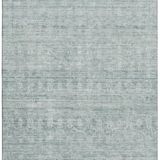 Turquoise And Ivory Striped Washable Area Rug With UV Protection Photo 3