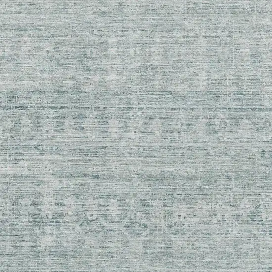 Turquoise And Ivory Striped Washable Area Rug With UV Protection Photo 2