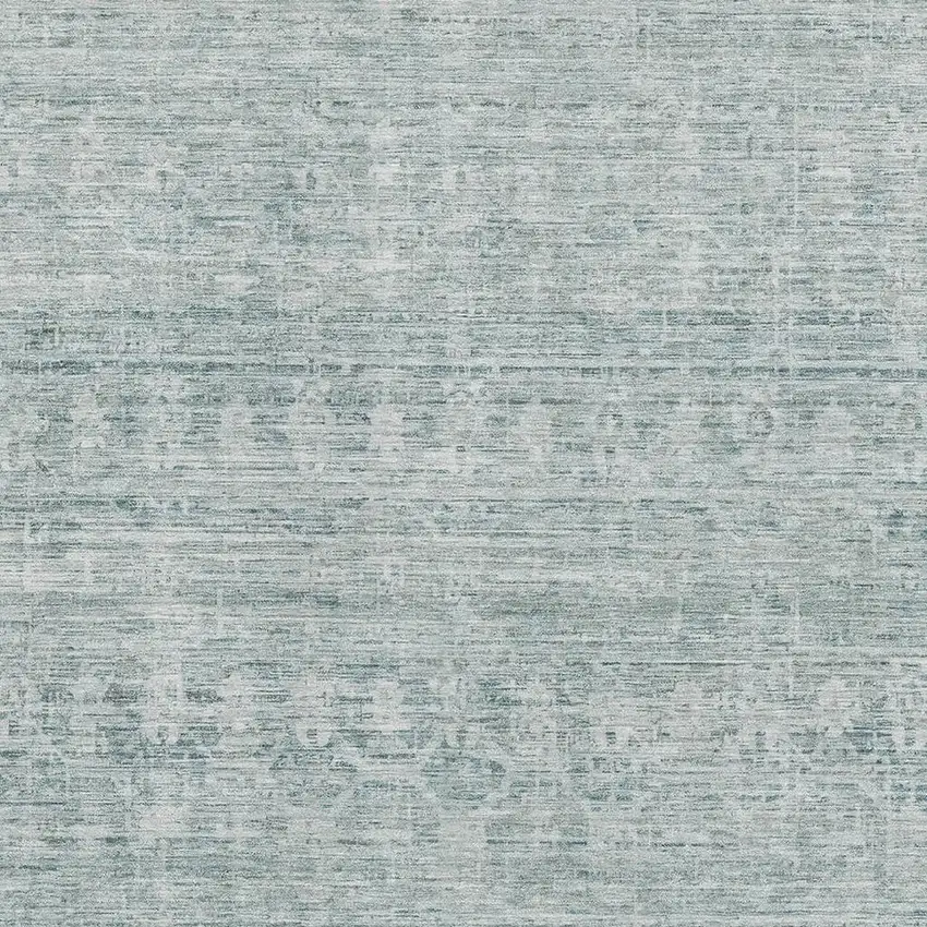 Turquoise And Ivory Striped Washable Area Rug With UV Protection Photo 2