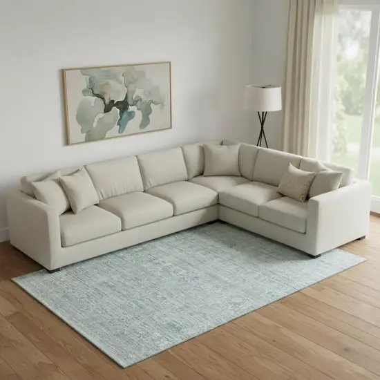 Turquoise And Ivory Striped Washable Area Rug With UV Protection Photo 2