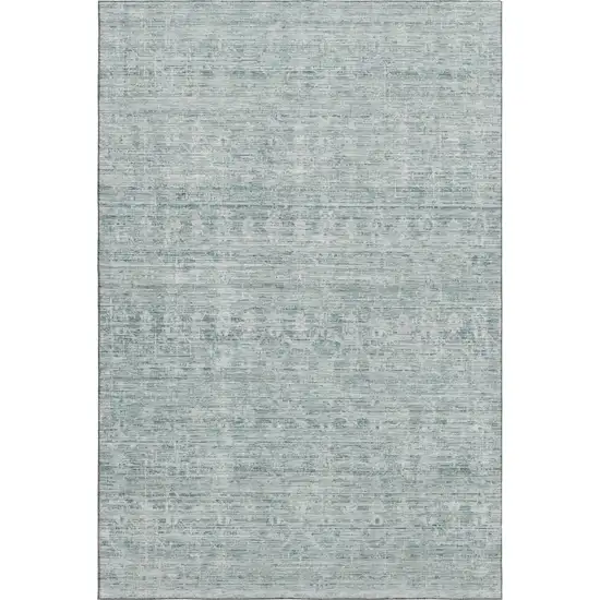 Turquoise And Ivory Striped Washable Area Rug With UV Protection Photo 1