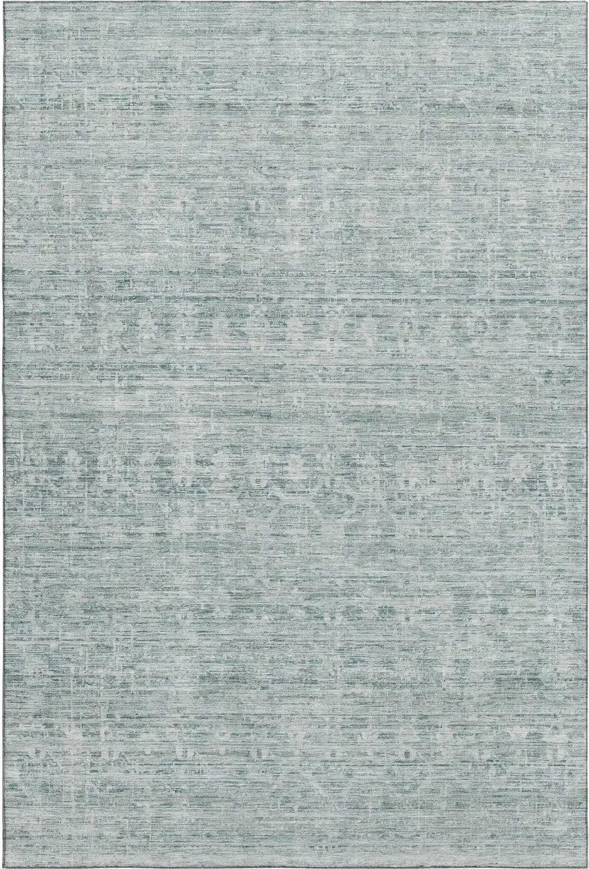 Turquoise And Ivory Striped Washable Area Rug With UV Protection Photo 1