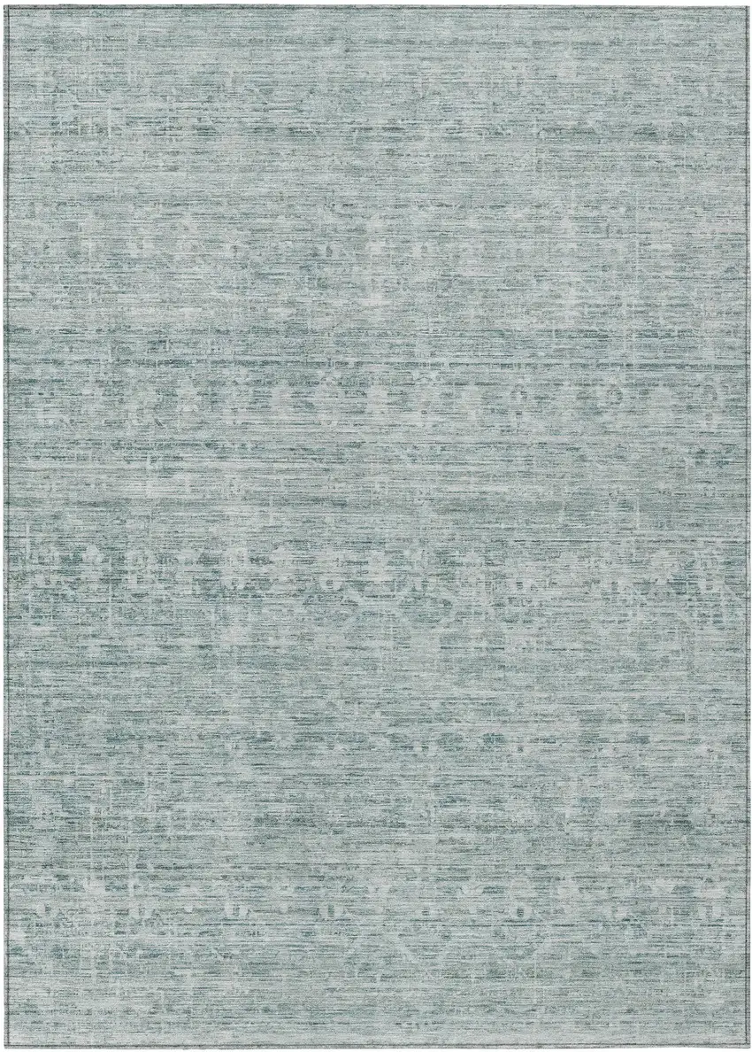 Turquoise And Ivory Striped Washable Indoor Outdoor Area Rug Photo 1