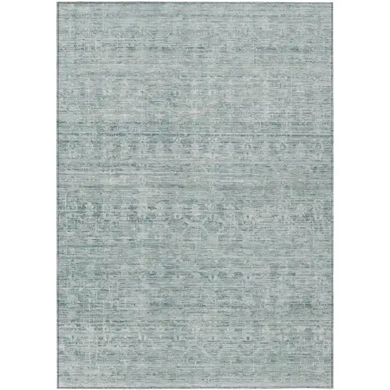Turquoise And Ivory Striped Washable Indoor Outdoor Area Rug Photo 1