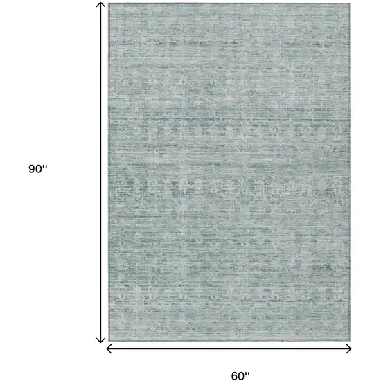 Turquoise And Ivory Striped Washable Indoor Outdoor Area Rug Photo 9
