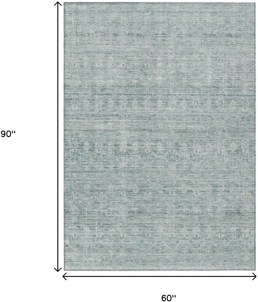 Turquoise And Ivory Striped Washable Indoor Outdoor Area Rug Photo 9