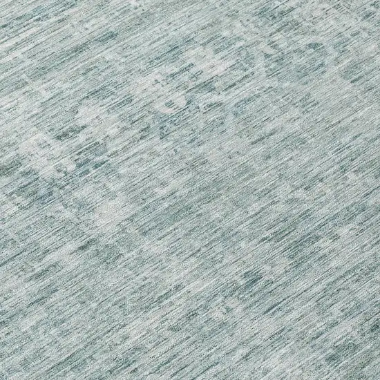 Turquoise And Ivory Striped Washable Indoor Outdoor Area Rug Photo 8