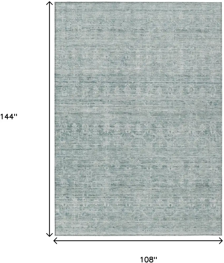 Turquoise And Ivory Striped Washable Indoor Outdoor Area Rug Photo 8