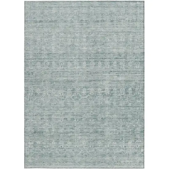 Turquoise And Ivory Striped Washable Indoor Outdoor Area Rug Photo 3