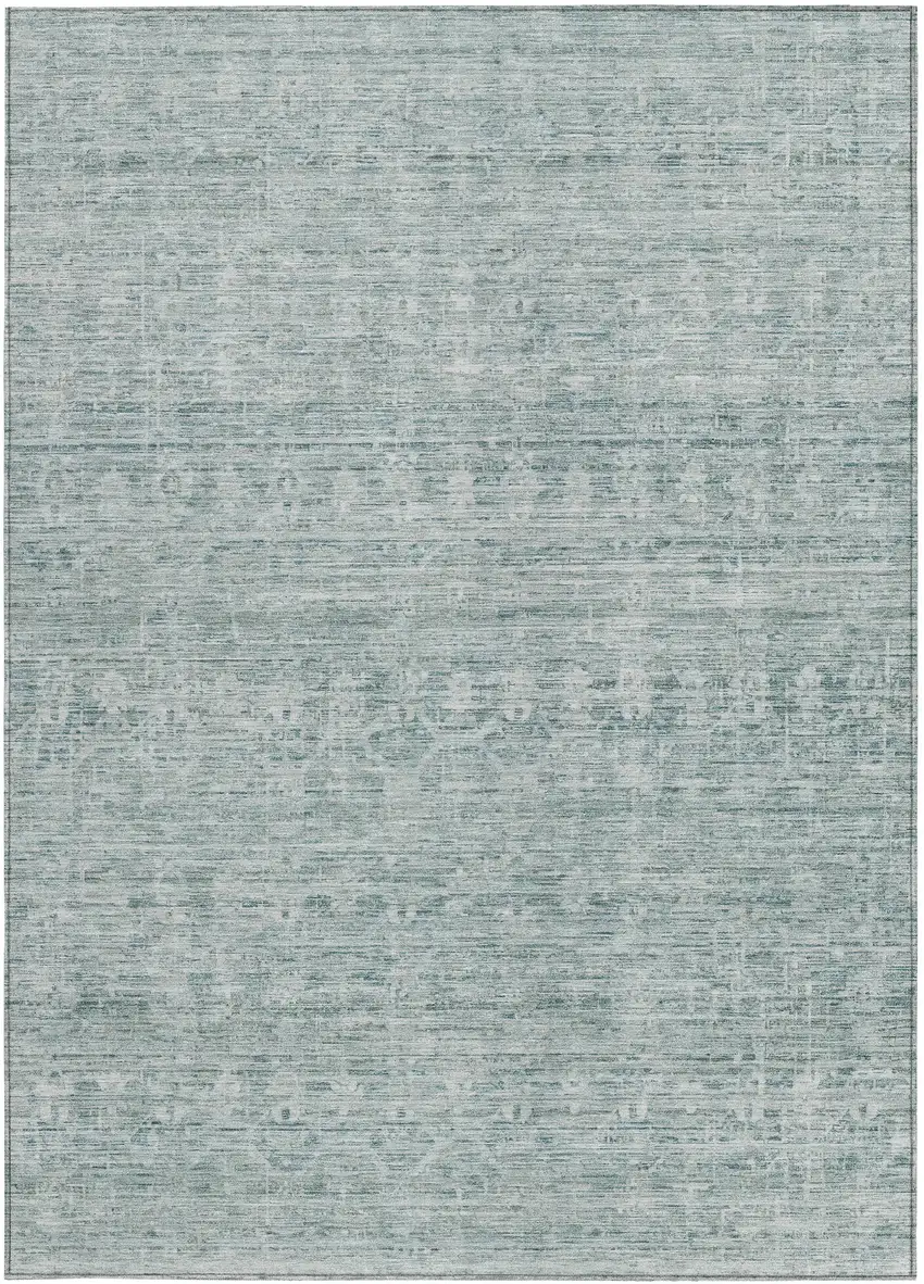 Turquoise And Ivory Striped Washable Indoor Outdoor Area Rug Photo 3
