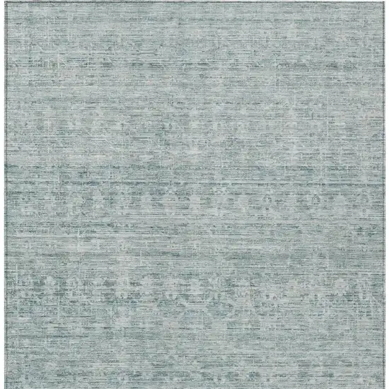 Turquoise And Ivory Striped Washable Indoor Outdoor Area Rug Photo 4
