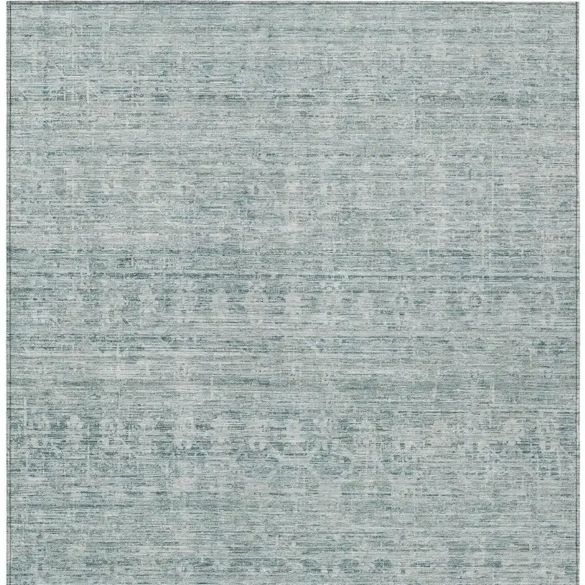Turquoise And Ivory Striped Washable Indoor Outdoor Area Rug Photo 4