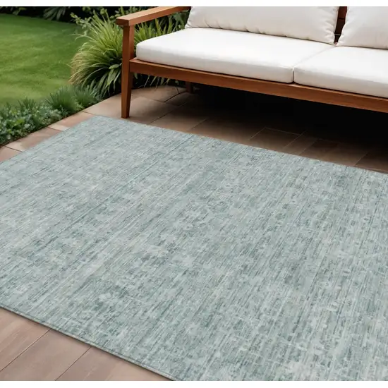 Turquoise And Ivory Striped Washable Indoor Outdoor Area Rug Photo 2