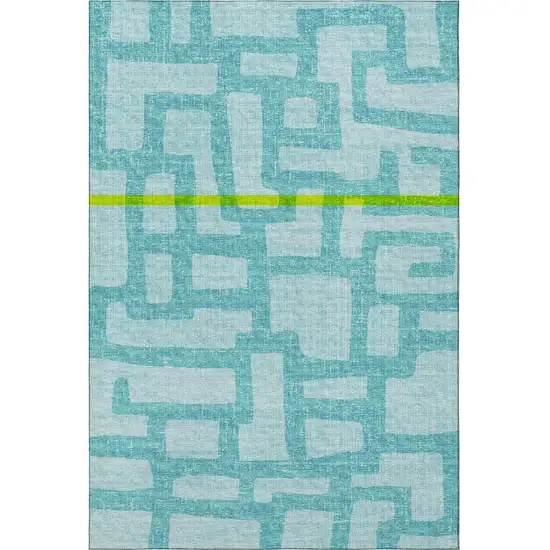 Turquoise And Sky Blue Abstract Washable Area Rug With UV Protection Photo 4