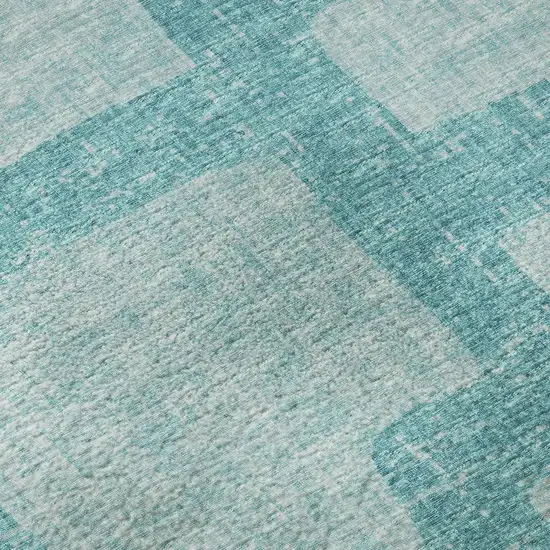 Turquoise And Sky Blue Abstract Washable Area Rug With UV Protection Photo 9