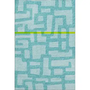 Photo of Turquoise And Sky Blue Abstract Washable Area Rug With UV Protection
