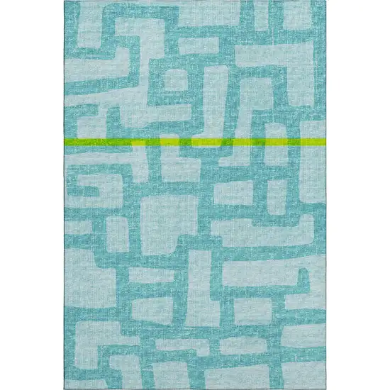 Turquoise And Sky Blue Abstract Washable Area Rug With UV Protection Photo 2