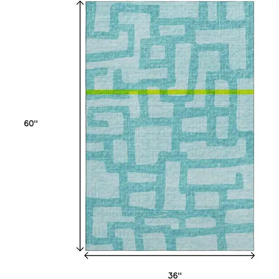 Turquoise And Sky Blue Abstract Washable Area Rug With UV Protection Photo 3