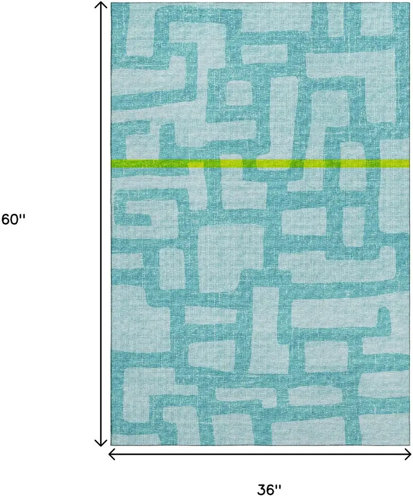 Turquoise And Sky Blue Abstract Washable Area Rug With UV Protection Photo 3