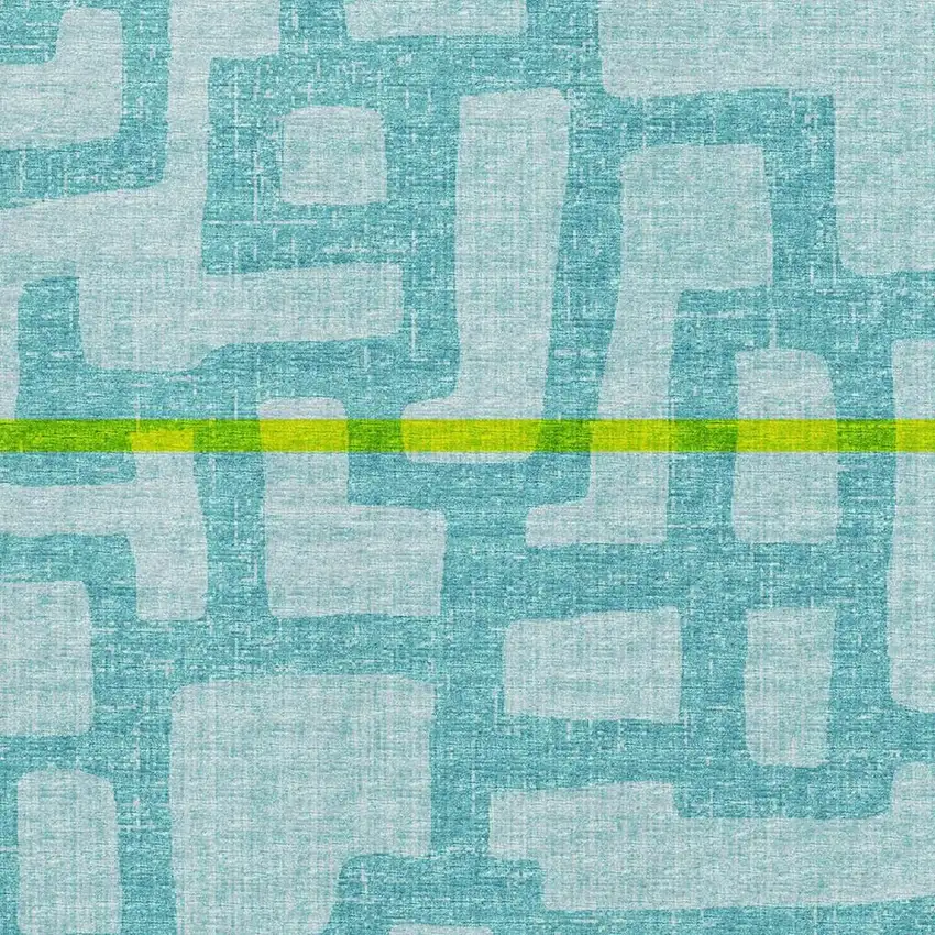 Turquoise And Sky Blue Abstract Washable Area Rug With UV Protection Photo 9