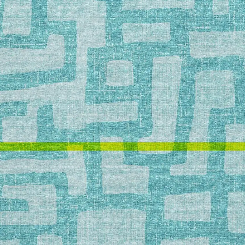 Turquoise And Sky Blue Abstract Washable Area Rug With UV Protection Photo 9