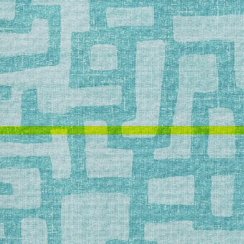 Turquoise And Sky Blue Abstract Washable Area Rug With UV Protection Photo 9