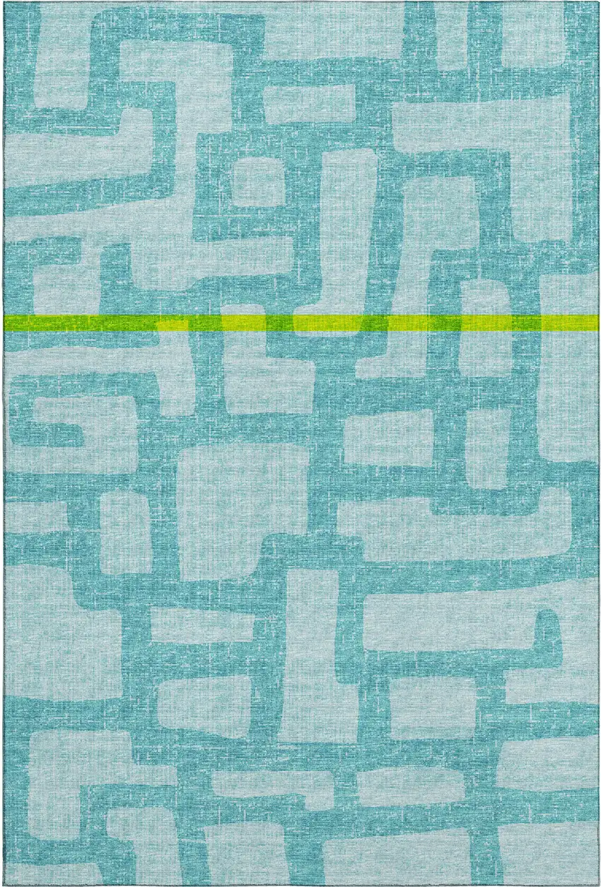Turquoise And Sky Blue Abstract Washable Area Rug With UV Protection Photo 2