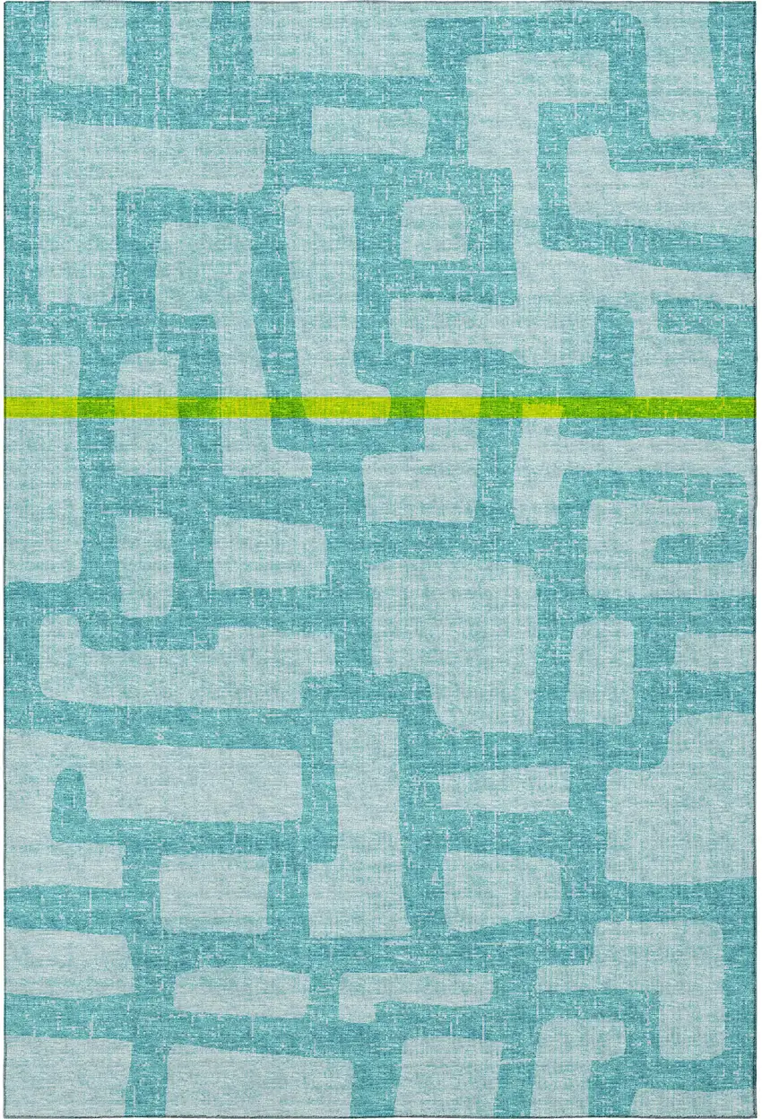 Turquoise And Sky Blue Abstract Washable Area Rug With UV Protection Photo 6