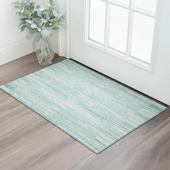 Turquoise And Sky Blue Striped Washable Area Rug With UV Protection Photo 2