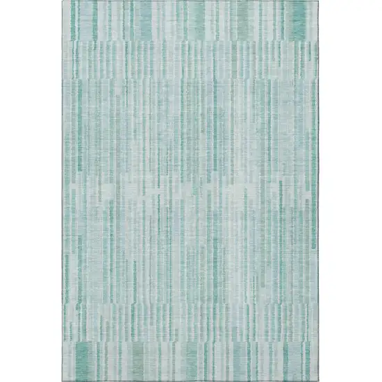 Turquoise And Sky Blue Striped Washable Area Rug With UV Protection Photo 4