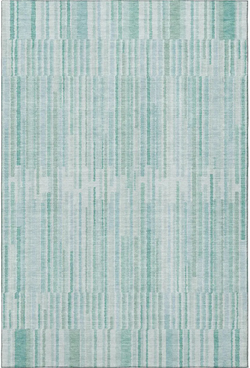 Turquoise And Sky Blue Striped Washable Area Rug With UV Protection Photo 4