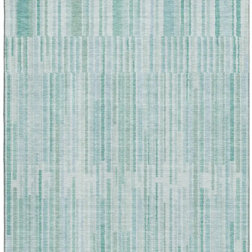 Turquoise And Sky Blue Striped Washable Area Rug With UV Protection Photo 4
