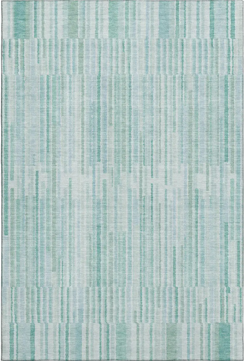 Turquoise And Sky Blue Striped Washable Area Rug With UV Protection Photo 1