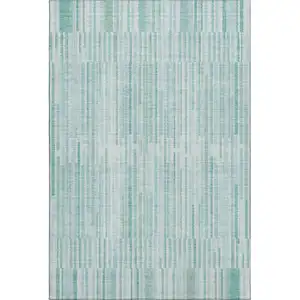 Photo of Turquoise And Sky Blue Striped Washable Area Rug With UV Protection