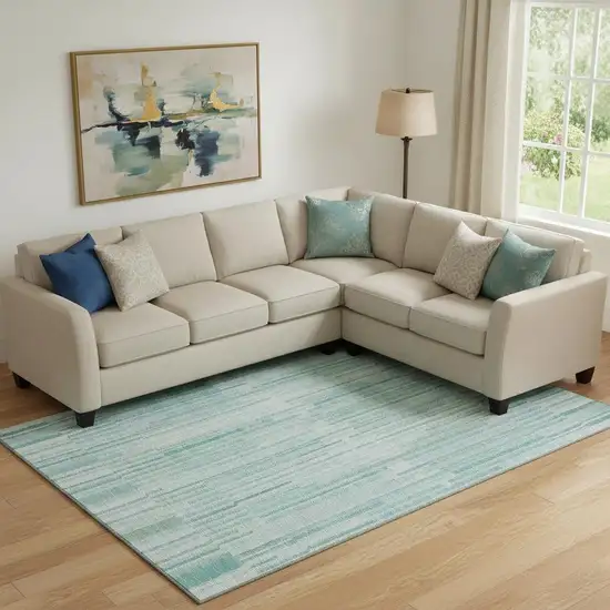 Turquoise And Sky Blue Striped Washable Area Rug With UV Protection Photo 2